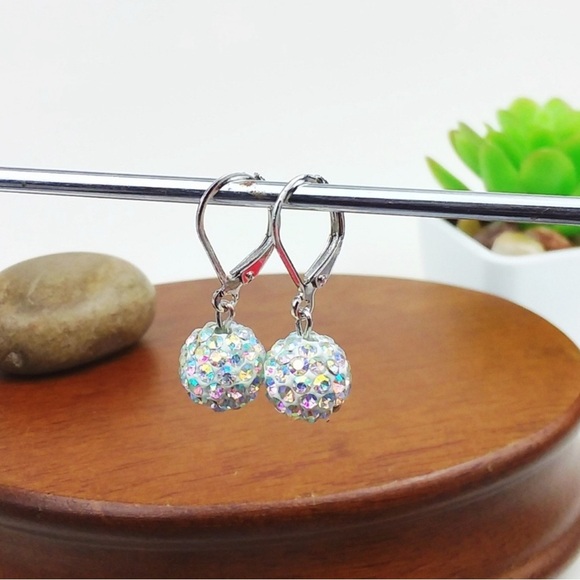 NWT Harriet Ave Jewels Iridescent Rhinestone Bead Silver Minimalist Earr… - Picture 1 of 5